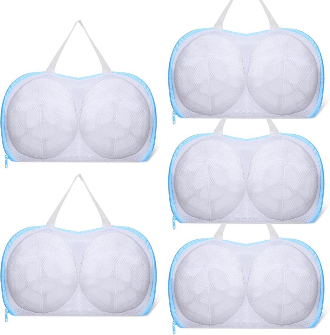 Prasacco 5 Pack Bra Washing Bags for Laundry,Bra Laundry Bags for Washing Machine 3D Protective Bras Wash Bag with Handle Zipper for Women Storage Wash Delicates Underwear Brassiere,Blue