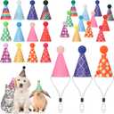 24 Pcs Mini Party Hats with Pom Poms Stuffed Animals Tiny Felt Cone Birthday Hats for Toys Dinosaur Small Dogs Cats
