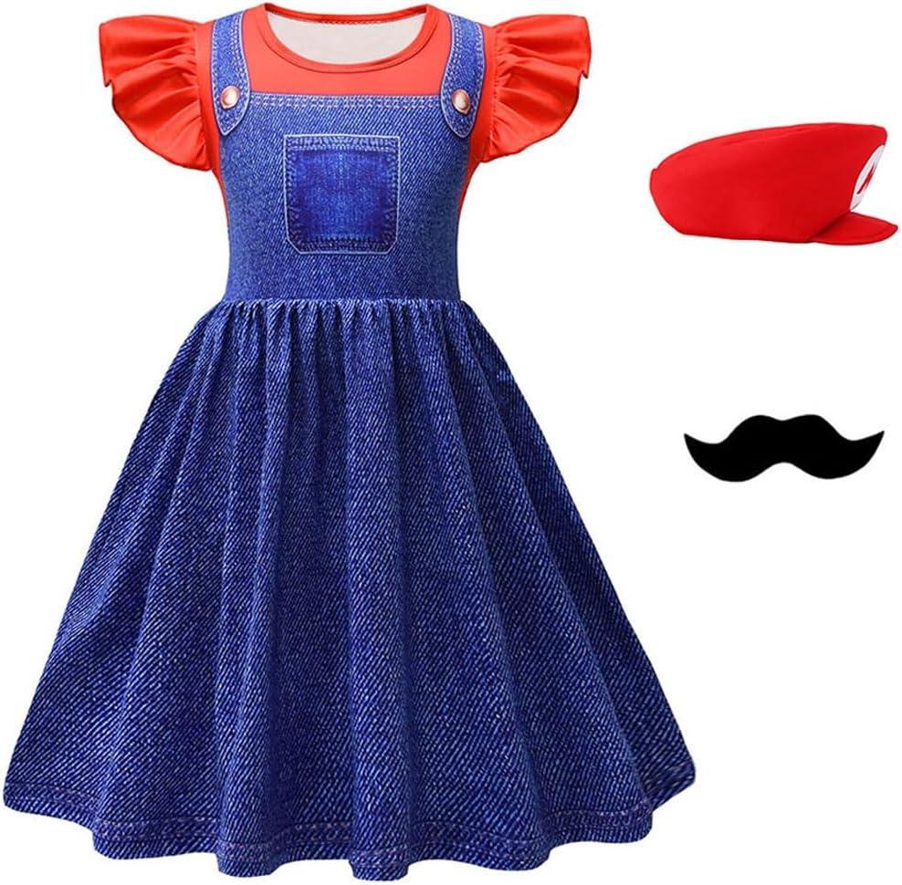 Party Cosplay Costume Dress with Mustache Hat, 3-12Y (5-6X, Red)