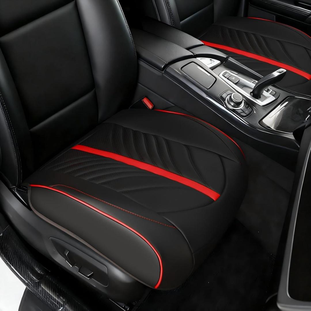 Leather Seat Covers,Car Seat Covers,Driver's Seat Cover and Passenger Seat cover,Leather Seat Protectors,Waterproof Seat Cushion Pad Universal Fit Sedan SUV Truck,Front Seat 2 pcs,Red Black