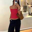 Camisole Tops for Women Sleeveless Adjustable Spaghetti Strap Tank Tops Y2K Basic Shirts(Red,Large) (Red, L)