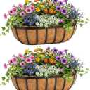 24 Inch Railing Planter Boxes 2 Pack Metal Window Box Planters with Coco Coir Liners, Horse Trough Planter with Adjustable Brackets for Deck Balcony Fence Porch Patio Outdoor Garden, Black