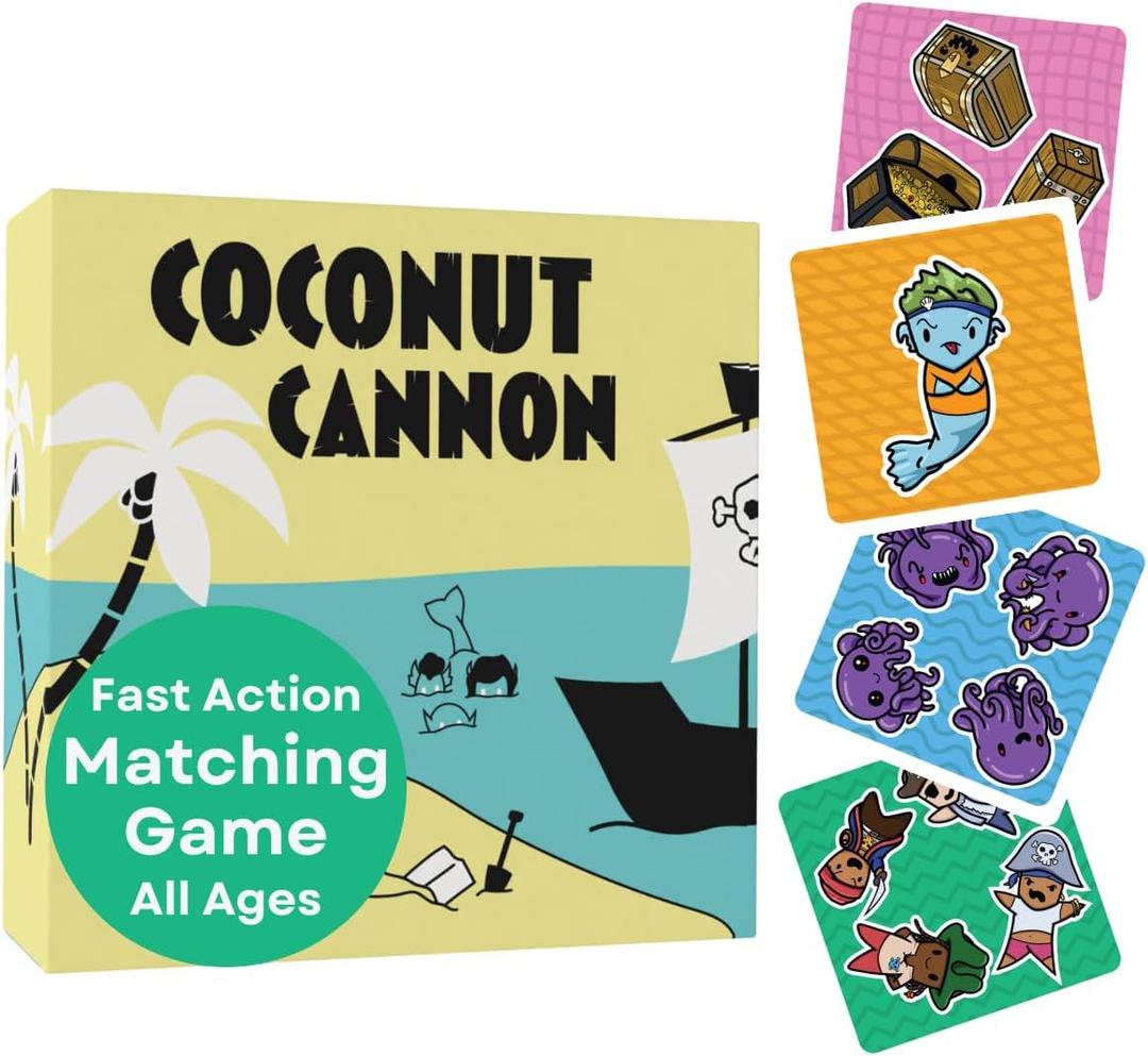 Coconut Cannon - Fast Action Pirate-Themed Matching Game for Family Fun, Ages 6+, 2-5 Players, Perfect for Game Night, Parties, Travel, & Family Gatherings