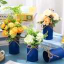 Rustic Vase for Table Centerpieces 4.33 Inch Small Petite Flower Vase with Twine Bow Vintage Farmhouse Decor for Wedding Reception Dining, Home Galvanized Metal Buckets(Dark Blue,12 Pcs)