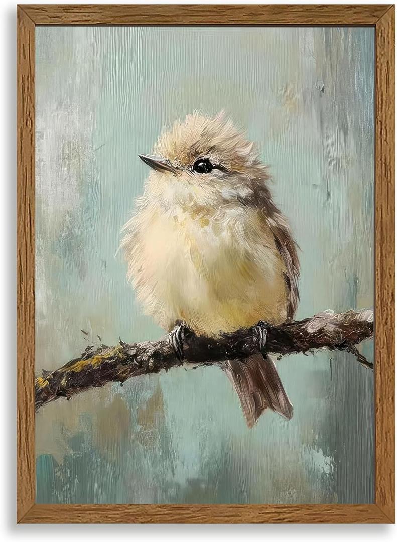 AVECCO Framed Vintage Funny Birds Canvas Wall Art, Bird Rustic Farmhouse Wall Decor, Unique Animal Art Prints for Kid's Room Bathroom Bedroom Living Room Office Home Decoration Ready to Hang 16x24 In