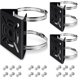 MorningRo 3 Pcs Universal Vertical Pole Mount for Security Camera Wall Mounting Bracket with 6 Loops Solid Metal Pole Bracket for CCTV Camera Indoor Outdoor Solar Panel LED Wall/ Stage Light (Black)