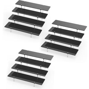 Acrylic Display Stands Risers, Perfume Cologne Organizer, Black 4 Tier Cupcake Stand Riser Shelf Compatible with Funko Pop Figures Food Dessert Makeup Skincare Cosmetics Lotion Organizer (3 PACKS)