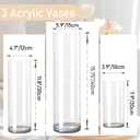 3 Large Acrylic Clear Cylinder Vase Set, 16" 12'' 8'' Tall Floor Large Flower Vase, Unbreakable Plastic Hurricane Vases, Different Size for Living Room, Desk, Wedding Centerpieces Flower Bouquet Dcor