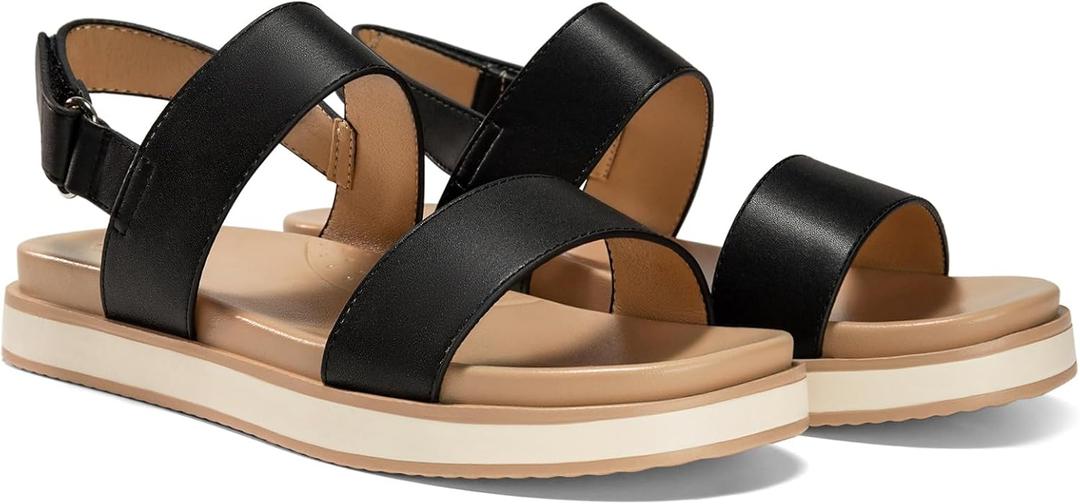 Coutgo Women's Arch Support Adjustable Strap Flat Sandals (8.5, Black)