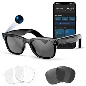 AI Smart Glasses with Voice Assistant, 8MP HD Camera Glasses, 1080P Video Recording Sunglasses, Dual Core Chip Noise Reduction, RealTime Translation, Interchangeable Blue Light & UV Protection Lenses