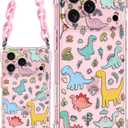 Toycamp for iPhone 17 Pro Case with Strap for Women - Cute Funny Girls Girly Fashion Dinosaur Design Case with Wrist Lanyards Four Corners Flexible Hang Style