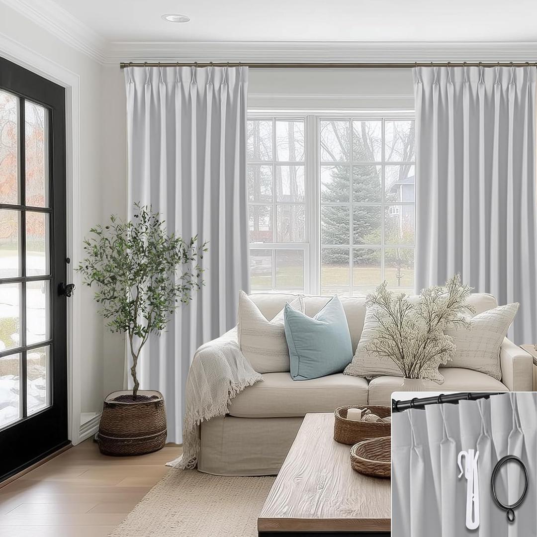 SHINELAND 108 Inch Blackout Cream Curtains, 9FT Thermal Insulated Pinch Pleated Drapes for Living Room Bedroom, 2 Panels Set, 9 FT Length 40'' W x 108'' L, Light Grey