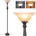 lianheng Floor Lamp with Alabaster Glass Bowl Shade, 72 Inch Tall Torchiere, Dark Brown, Brushed Nickel