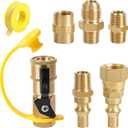 ATKKE RV Propane Quick Connect Fitting Adapter Valve, 1/4" Male NPT Full Flow Plug & 3/8" Male Flare Quick Kit for Low Pressure Gas Appliance Heater Grill Fire Pit and RV Quick Connect, 7pcs