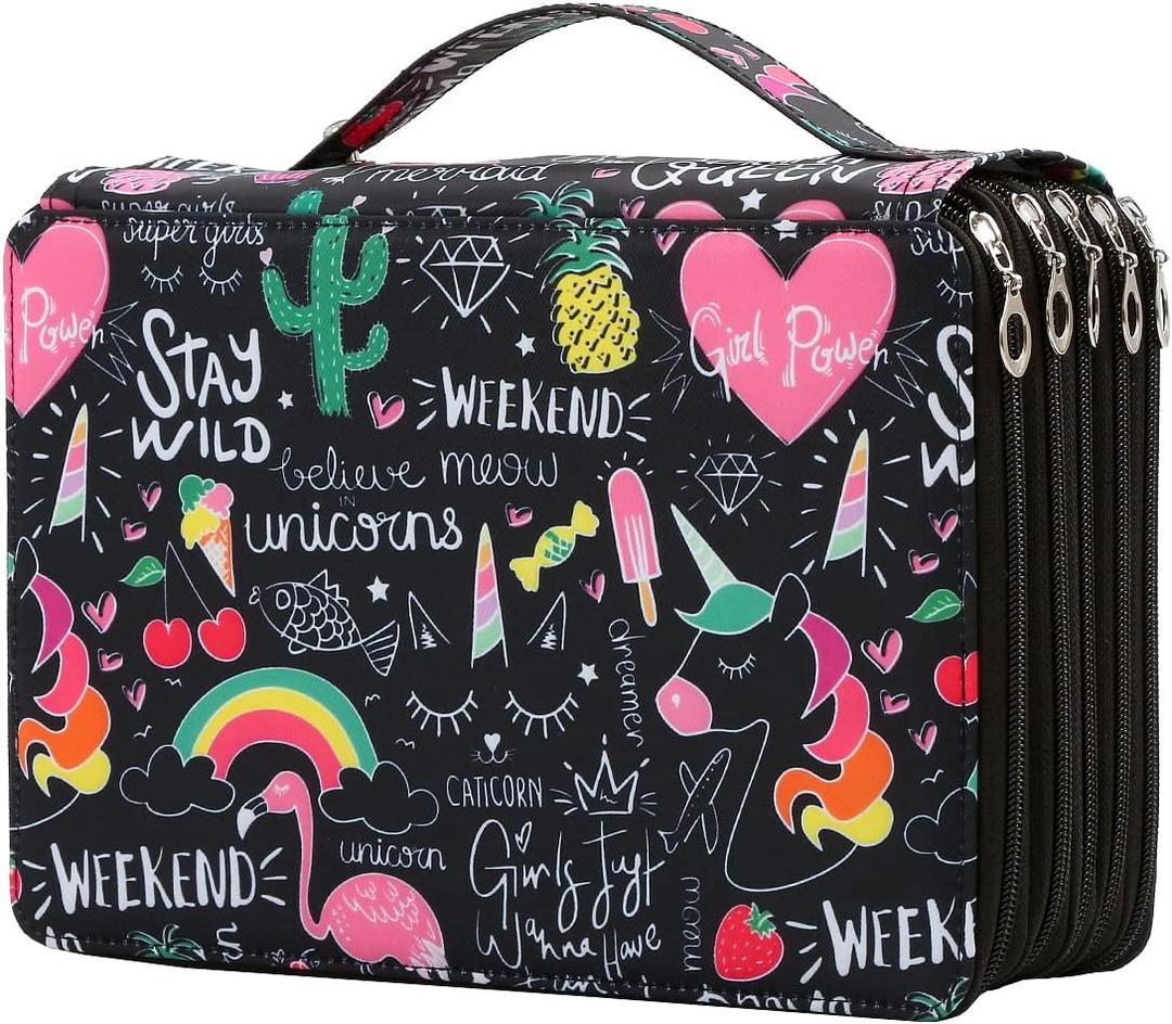 Portable Colored 250 Slots Pencil case Organizer with Printing Pattern for Watercolor Pens or Markers, Pencil Case Organizer for Artist