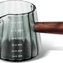 Joeyan 6 oz Grey Glass Measuring Cups with Spout,Borosilicate Glass Triple Pitcher with Scale,Origami Style Espresso Shot Glasses with Wood Handle for Coffee Milk,Dishwasher Safe