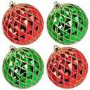 4" Christmas Ball Ornaments 4PCS Large Shatterproof Christmas Decorations Tree Balls Glitter Diamond Hanging Balls for Xmas Tree Wedding Party Holiday Decorations - Red, Green