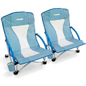 OUTSIDER Low Beach Chair for Adults, 300 lbs Heavy Duty Lightweight Folding Beach Chair with Center Mesh Back for Breathable Support, Cup Holder, Portable Camping Chair for Beach & Outdoor 2PCS