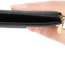 GOIACII Slim Wallet for Women Rfid Blocking Credit Card Holder with Zip Pocket Bifold Vegan Pebble Leather Black