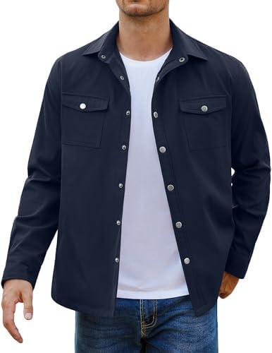 COOFANDY Men's Casual Lightweight Shirt Jacket Work Shacket Jackets Military Button Down Overshirt With Flap Pockets XL