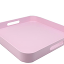Square Pink Decorative Serving Tray with Handles, Versatile Ottoman Tray for Coffee Table, Entertaining, Outdoor Patio, Living Room, 13”*13”*1.6”