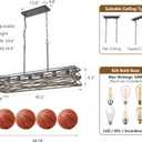 40''Large Farmhouse Rectangular Chandeliers for Dining Room,6-Light Black Matte Dining Light Fixture,Modern Industrial Pendant Lights Kitchen Island,Linear Chandelier with Retro Wood Texture Interior