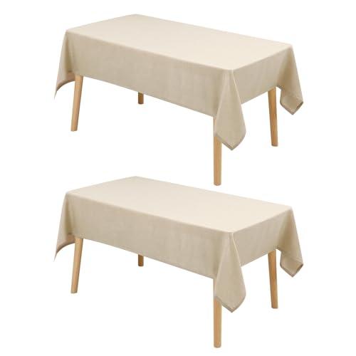 Hiasan 2 Pack Faux Linen Rectangle Tablecloth - Wrinkle and Stain Resistant Washable Table Cloth for Kitchen Dining Room Holiday Table Cover for Party Dinner, Beige, 52 x 70 Inch
