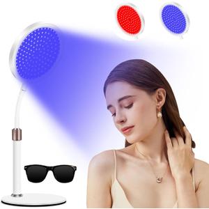 Red Light Therapy for face and Body, 100LEDs Red and Blue Light Device, 415nm & 660nm &850nm Infrared Light Therapy for Home/Office, Height Adjustable & Angle Adjustable & Timer (White)