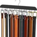 Belt Hanger for Closet Max 42 Belts, Sturdy Wood Belt Rack Closet Accessories with 14 Hooks Belt Organizer for Closet Organizers and Storage -Black 1 Pack