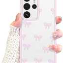 EYZUTAK Case for Samsung Galaxy S25 Ultra, Clear Cute Ribbon Bowknot Pattern Aesthetic Transparent Phone Case Raised Camera Protection Stylish Slim Soft Durable TPU Protective Cover for Women - Pink