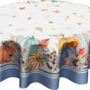 Blue Pumpkin Fall/Autumn Tablecloth Fall Leaf Round Tablecloth 60 Inch Thanksgiving Harvest Table Cloth for Farmhouse Kitchen Decor Polyester Fabric Autumn Table Cover for Party Outdoor Camping