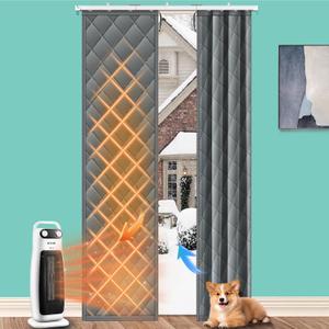 Sliding Thermal Curtain with Track, Retractable Insulated Door Cover for 32"-38"x80" Doors, Thick Heavy Duty Insulation