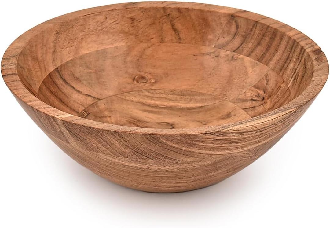 Salad Bowl Acacia Wood wooden bowl for food, serving salads, pasta, cereal or popcorn For Your Kitchen Wooden Serving Bowl (8"x 8" x 3")