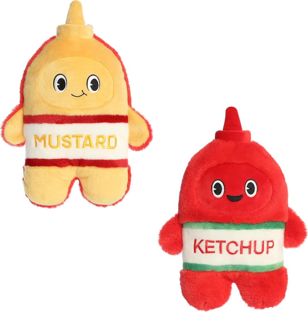 Aurora Interactive Flipovers Mustard & Ketchup Stuffed Animal - Eye-Catching Designs - Endless Play - Yellow 11 Inches