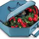 Wreath Storage Container - Hard Shell Christmas Wreath Storage Bag with Interior Pockets, Dual Zipper and Handles - 24" Premium Wreath Storage Organizer Box by Hearth & Harbor