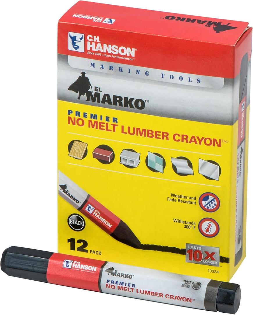 CH Hanson Black Premier Lumber Crayon 12-Pack 10384