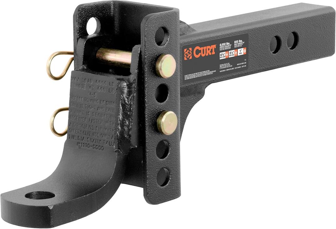 CURT 45901 Adjustable Trailer Hitch Ball Mount, Fits 2-Inch Receiver, 6-3/4-Inch Drop, 5-1/4-Inch Rise, 1-Inch Ball Hole, 6,000 lbs. GTW