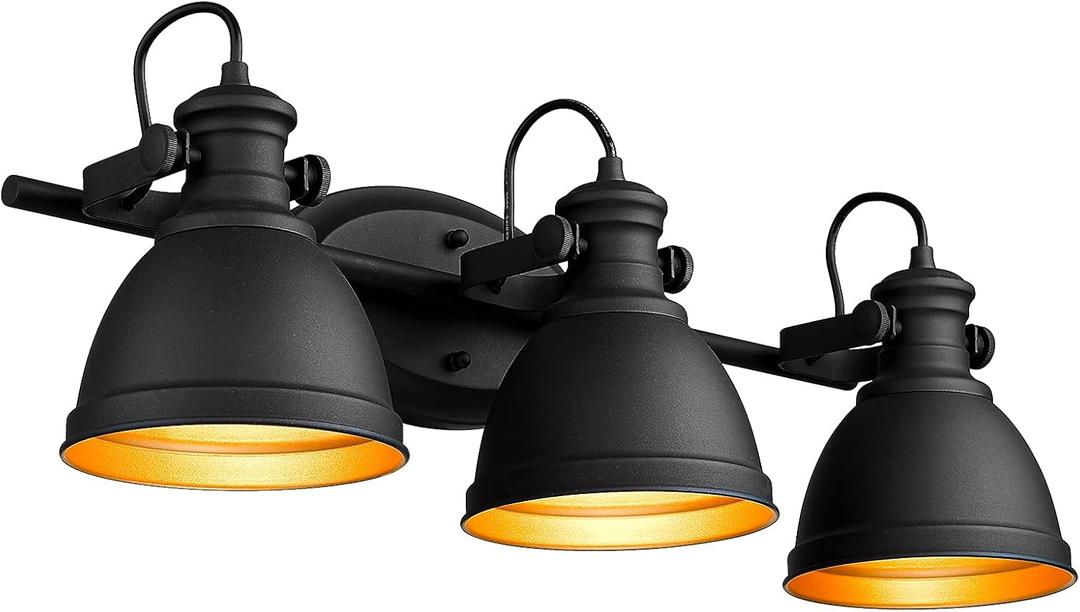 Industrial Bathroom Vanity Lamp, 3-Light Wall Mounted Vanity Lighting Fixture Over Mirror, Black Metal Frame, AD-2152-3W