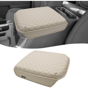 KBH Center Console Armrest Cover for 2019-2025 Chevy Silverado & GMC Sierra, 2021-2025 Tahoe & Suburban & Yukon Accessories, Vinyl Leather, Off White (Fits Bucket Seat Console Only)