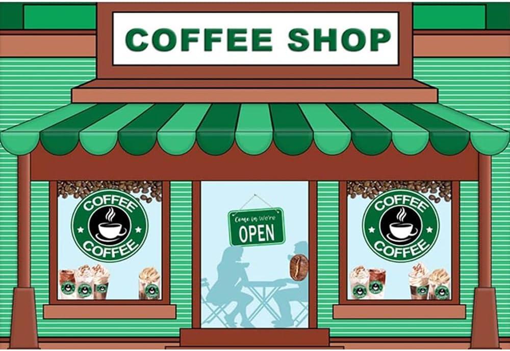 7x5ft Coffee Shop Backdrop for Photography Green Stripes Booth Decoration Props Ice Cream Background for Cake Smash Backdrops Children Birthday Portrait Banner
