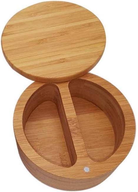 Bamboo Jar, Salt and Spices Storage Containers, Small Salt Box With Magnetic Lock Double grid