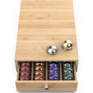 for Nespresso Vertuo Capsules (NV140) - Premium Bamboo Coffee Pod Drawer, 40 Big or 52 Small Vertuoline Pods Organizer Holder - 15.6'' Deep by 3.9'' High (Natural)