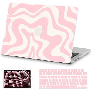 AKIT Compatible with MacBook Pro 16 inch Case 2025 2024-2021 M4 M3 M2 M1 Pro Max A3403 A3186 A2991 A2780 A2485, Unique Pattern Hard Shell Laptop Case+Screen Protector+Keyboard Cover, Pink Wave