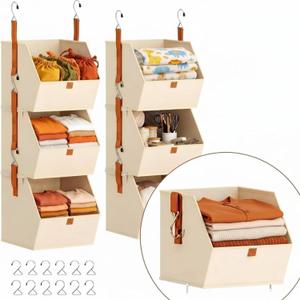 Hanging Closet Organizer 6 Tier Clothes Hanging Shelves Fabric Storage Bins Space Saving Closet System Collapsible Baskets for Sweater Handbags, Bedroom Rv Dorm Home Organization