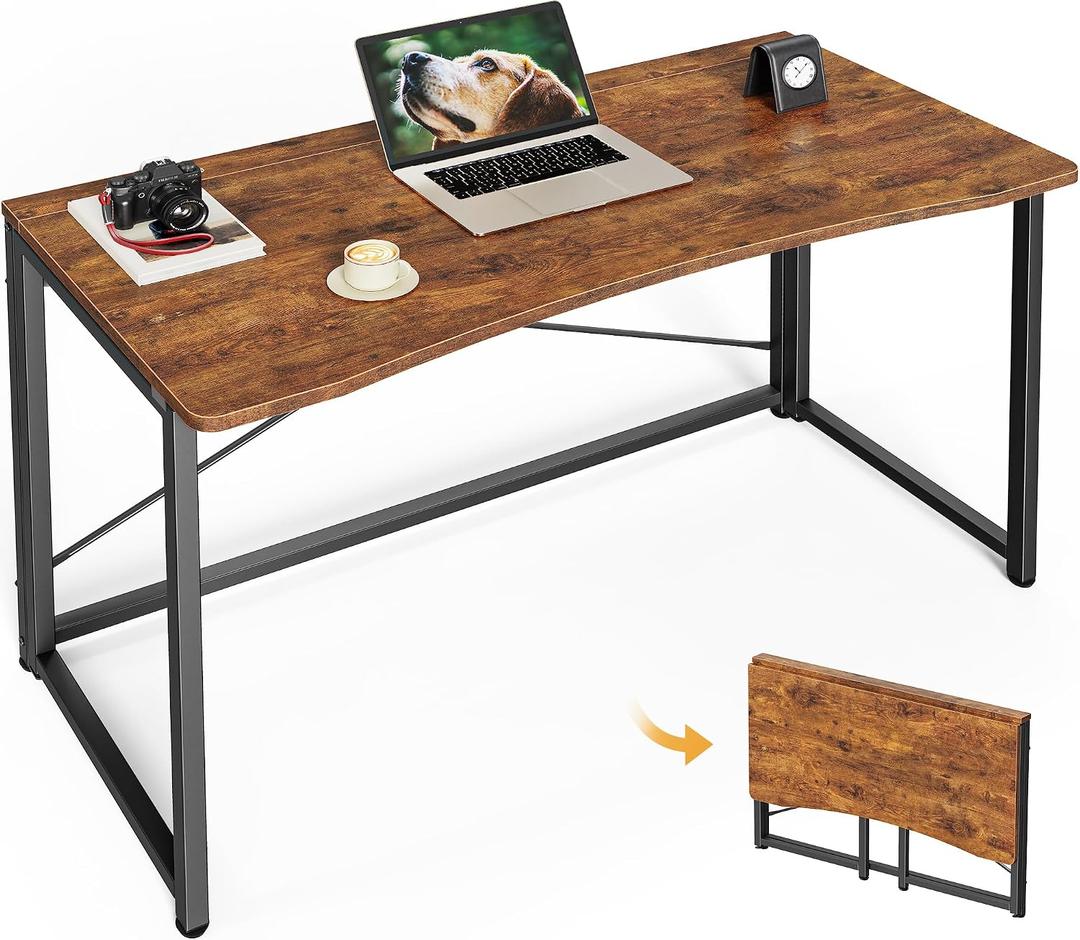 Huuger Folding Desk for Small Spaces, 39.3 Inch Foldable Computer Table, for Home Office, Study, Bedroom, Dorm, Space Saving, Small Writing Work Office Computer Desk, Easy to Fold, Rustic Brown, 18.9"D x 39.4"W