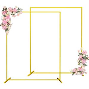 Wedding Arch, 6.6FTx 5.5FT Square Backdrop Stand for Ceremony 2 Pack, Gold Metal Arch Backdrop Stand for Parties, Balloon Arch Stand Backdrop for Anniversary, Birthday, Bridal, Baby Shower, Decoration