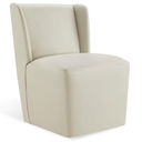 Upholstered Dining Chairs Set of 1 with Casters, Wingback Modern Side Armless Deskchair with Rollers for Diningroom Bedroom Livingroom Reading Room, Cream Faux Leather, Count of 1