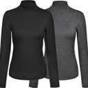 Kindcall Womens Slim Fitted Mock Turtleneck Tops Long Sleeve Lightweight Base Layer Shirts (X-Large, Black+dark Grey 2pack)