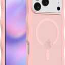 Magnetic for iPhone 17 Pro Case, (Compatible with Magsafe) Curly Wavy Frame Hard Translucent Matte Clear Back Cover for Women Men TPU Bumper Shockproof Phone Case (Pink)