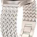 Minyee Compatible with Samsung Galaxy Watch 7 6 5 4 FE 40mm 44mm/Watch 6 Classic 43mm 47mm/Watch 5 Pro 45mm Bands Women, 20mm Dressy Stainless Steel Metal Gold Chain Strap Mermaid Designer Wristband (Starlight)